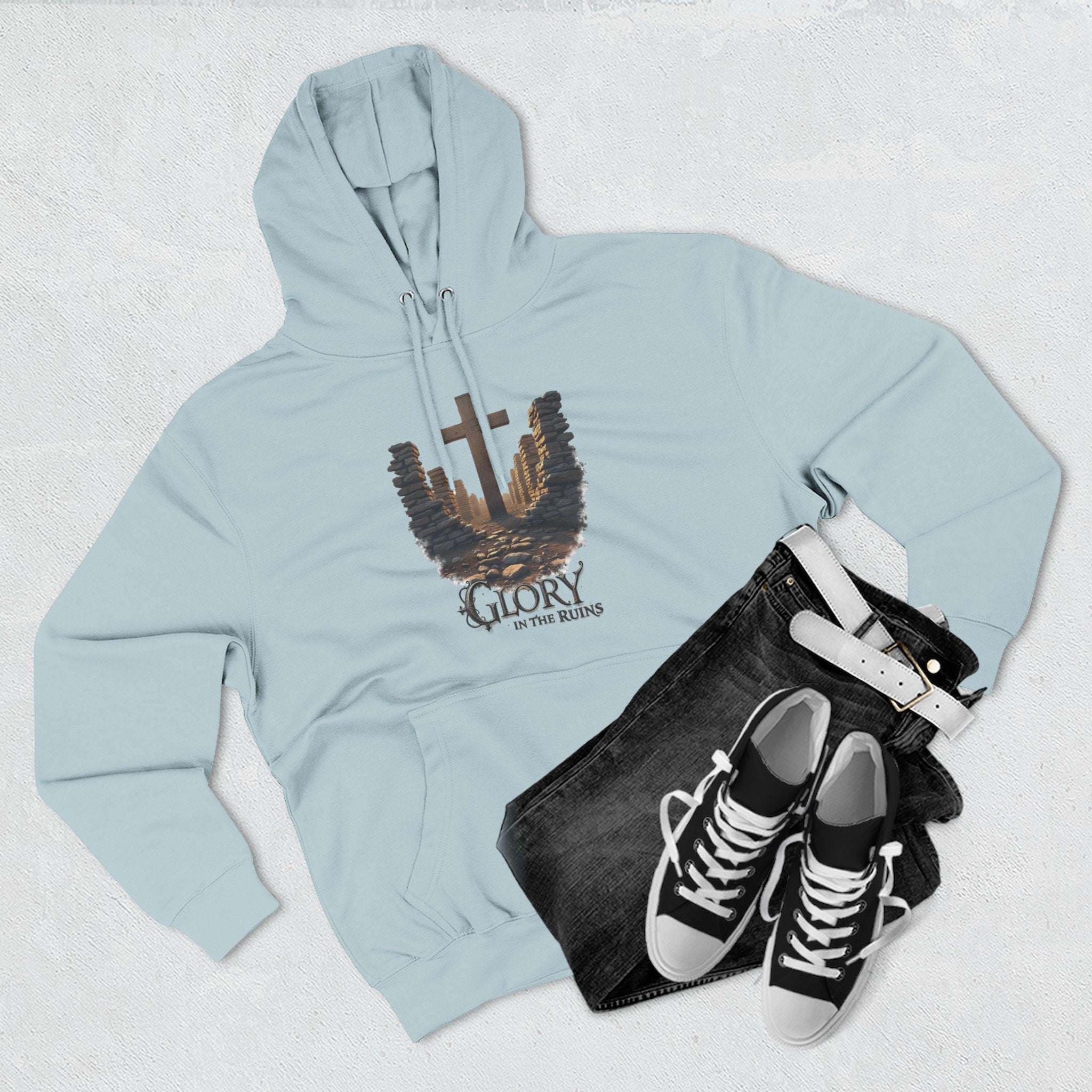Glory in the Ruins - Three-Panel Fleece Hoodie - Glory in the Ruins Graphic Streetwear Style