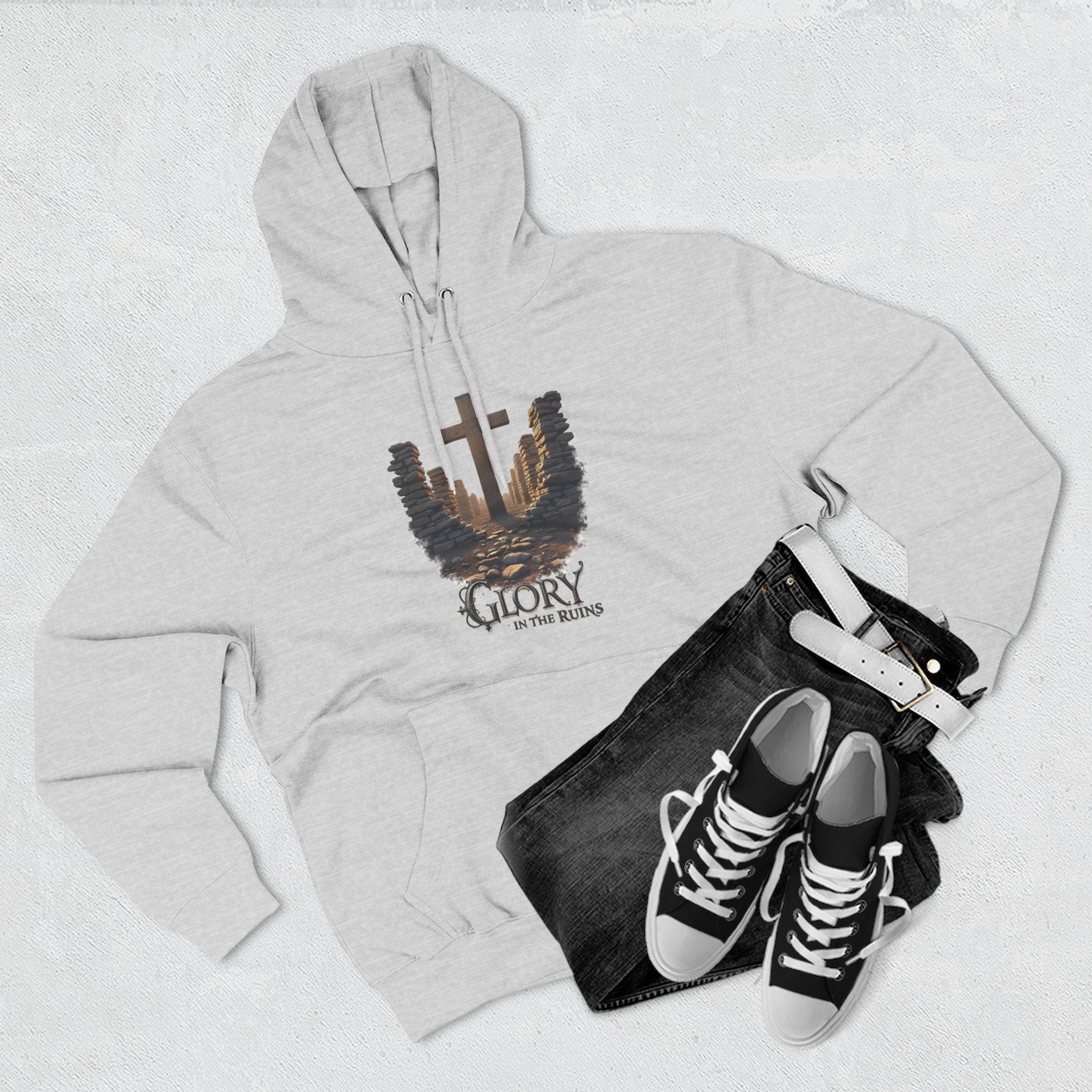 Glory in the Ruins - Three-Panel Fleece Hoodie - Glory in the Ruins Graphic Streetwear Style
