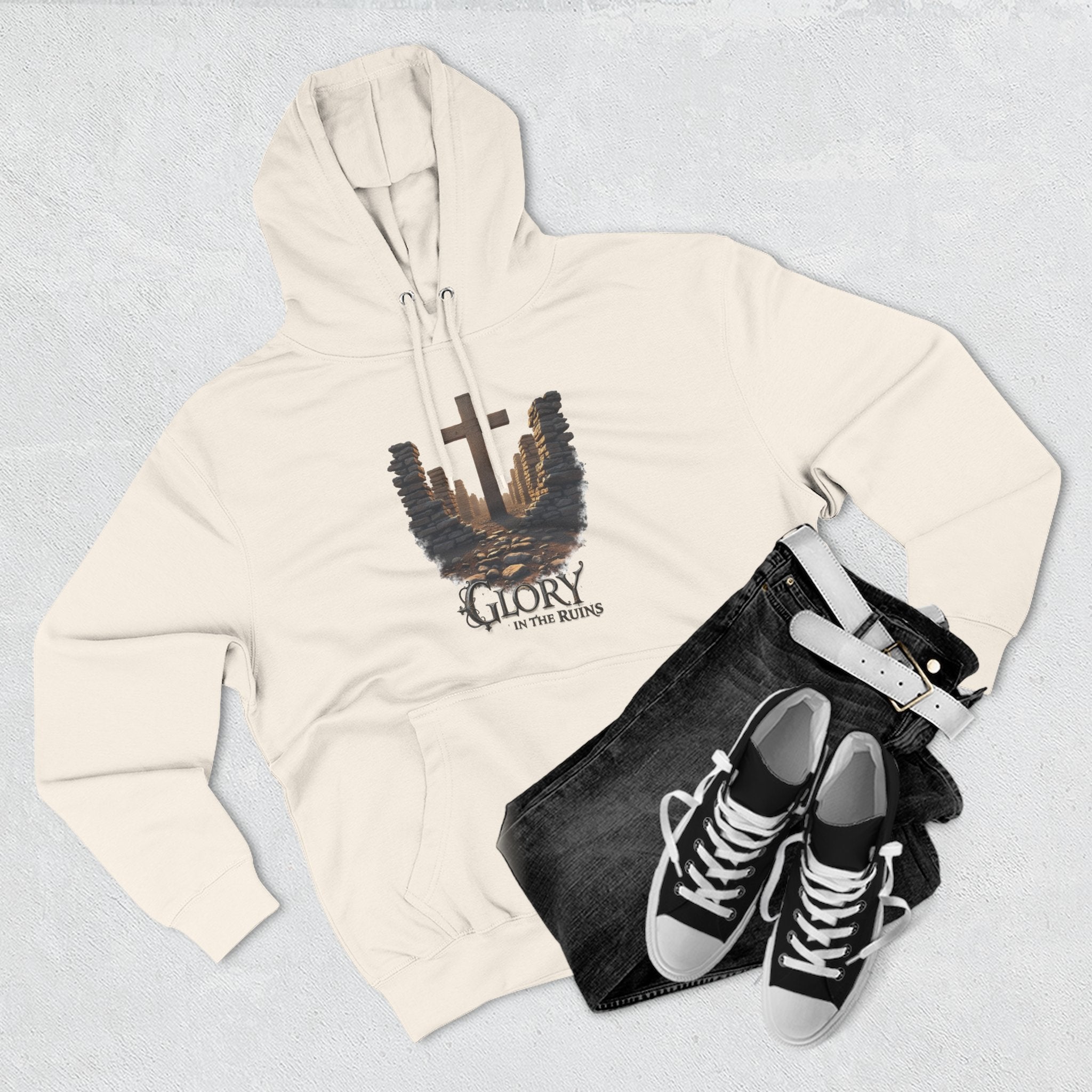 Glory in the Ruins - Three-Panel Fleece Hoodie - Glory in the Ruins Graphic Streetwear Style