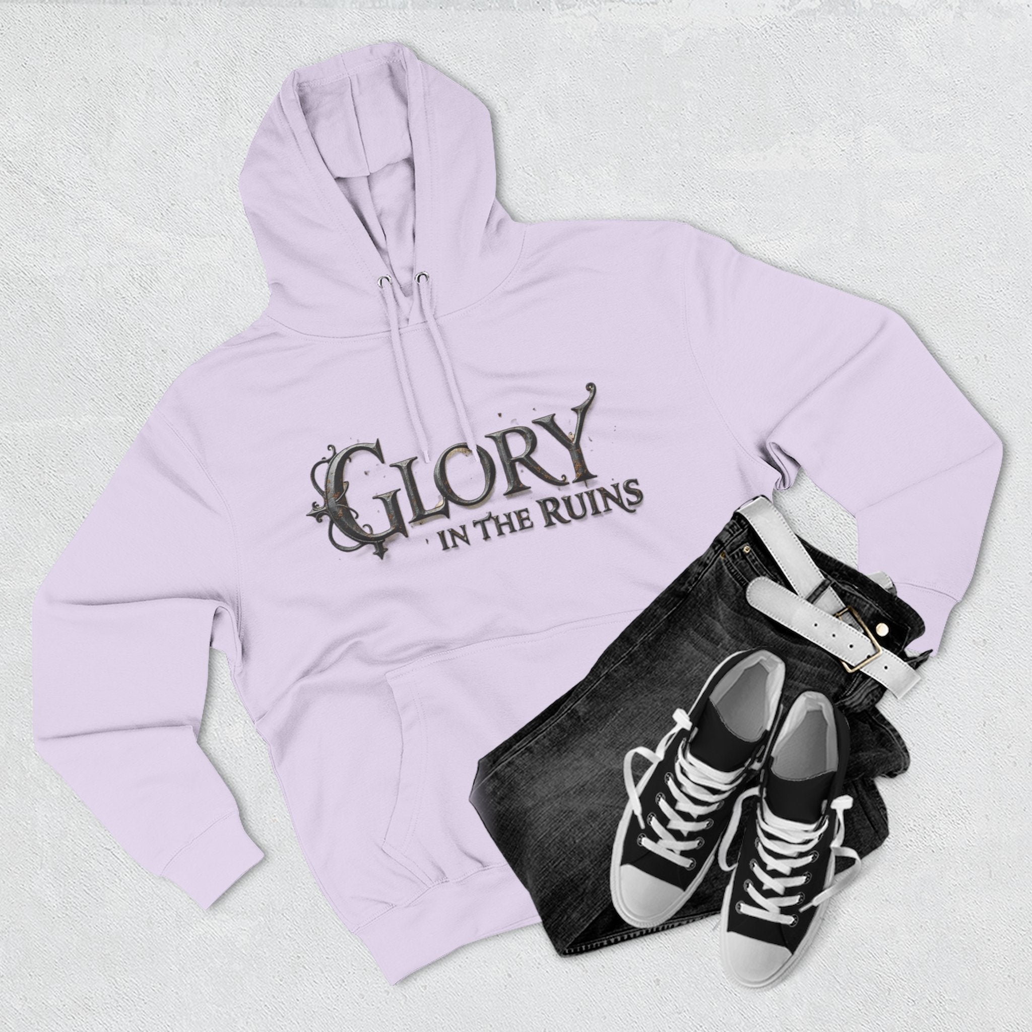 Glory in the Ruins - Three-Panel Fleece Hoodie - Glory in the Ruins Graphic Streetwear Style