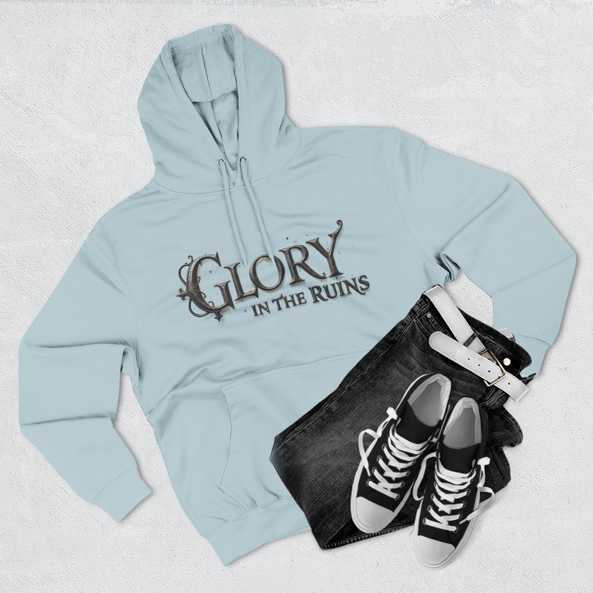 Glory in the Ruins - Three-Panel Fleece Hoodie - Glory in the Ruins Graphic Streetwear Style