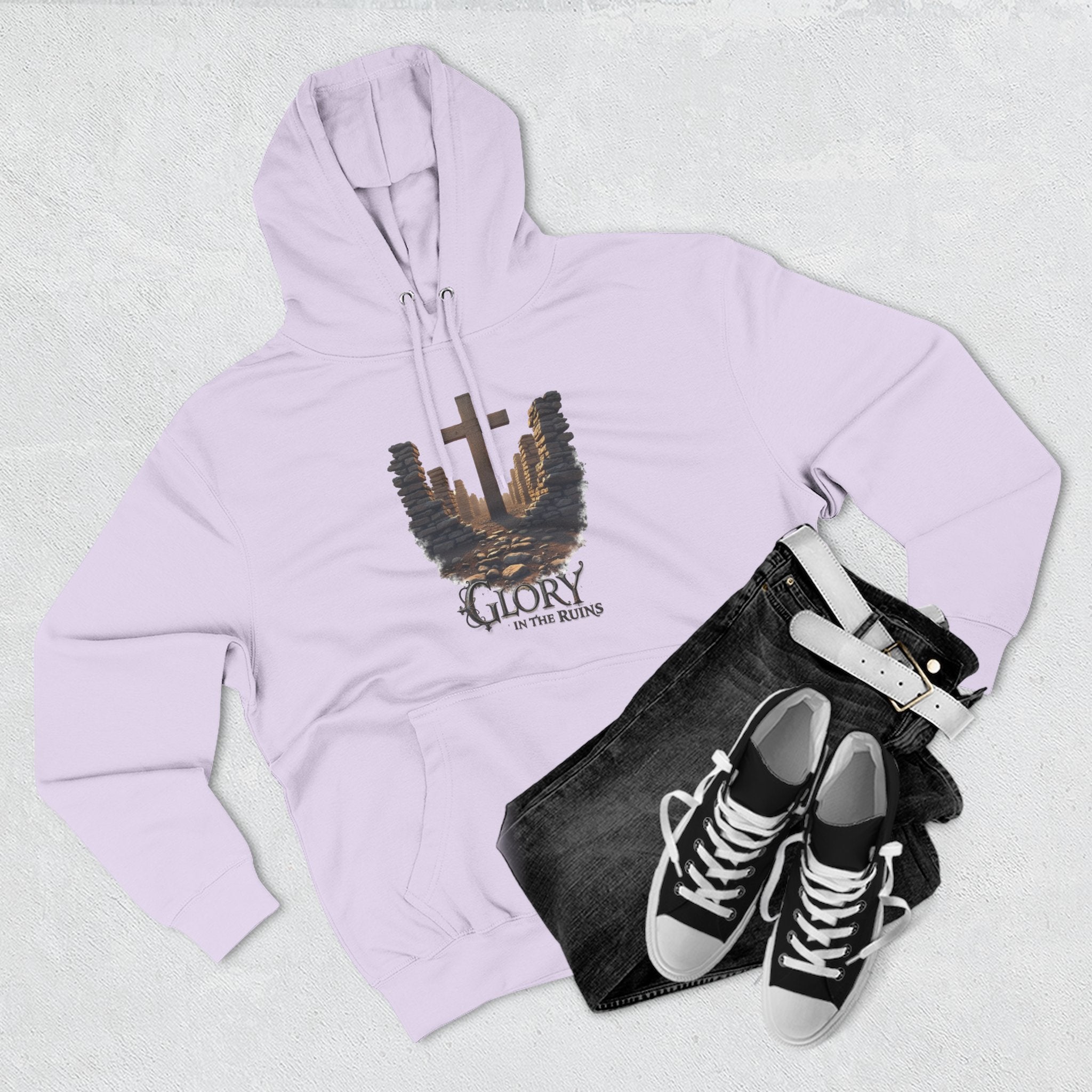 Glory in the Ruins - Three-Panel Fleece Hoodie - Glory in the Ruins Graphic Streetwear Style