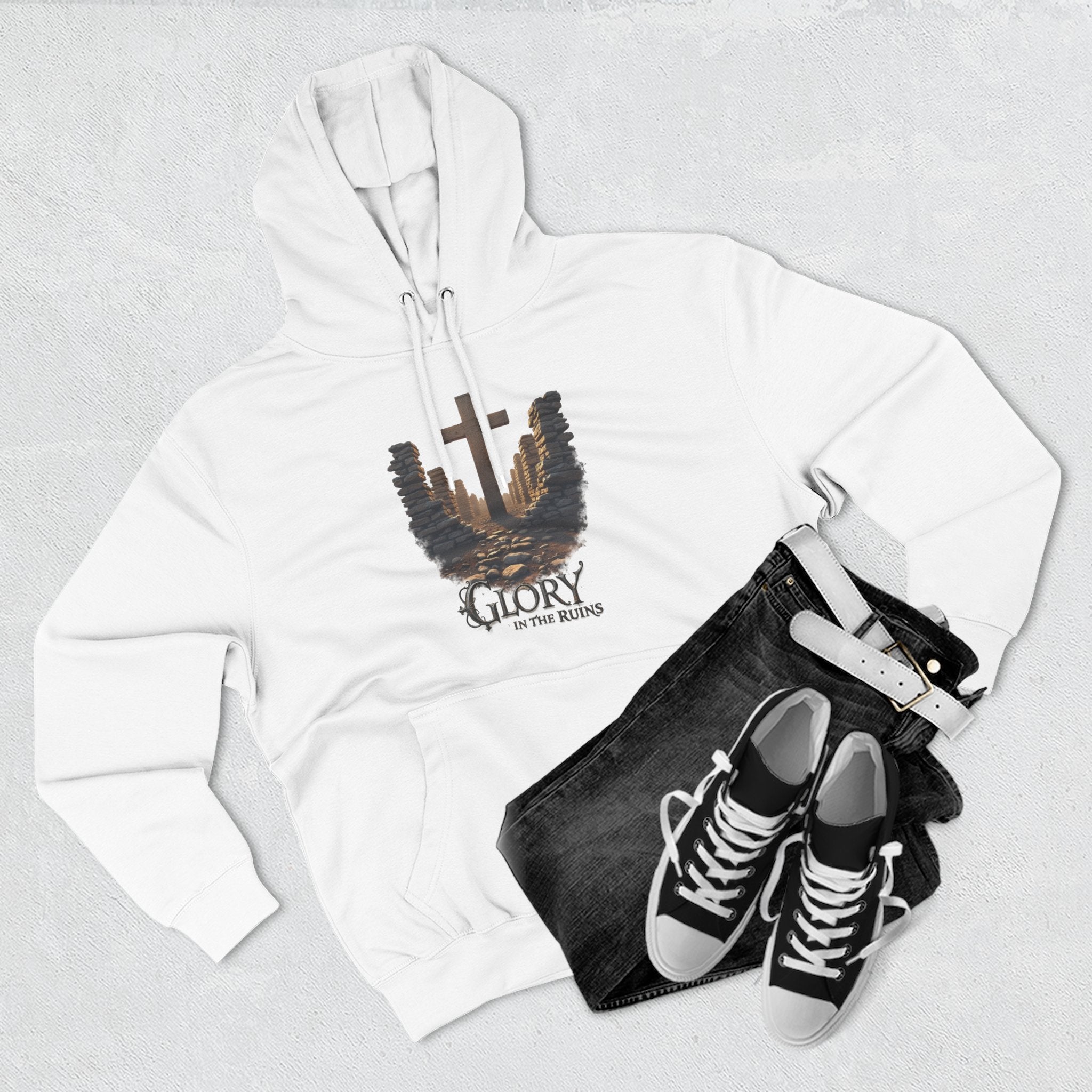 Glory in the Ruins - Three-Panel Fleece Hoodie - Glory in the Ruins Graphic Streetwear Style