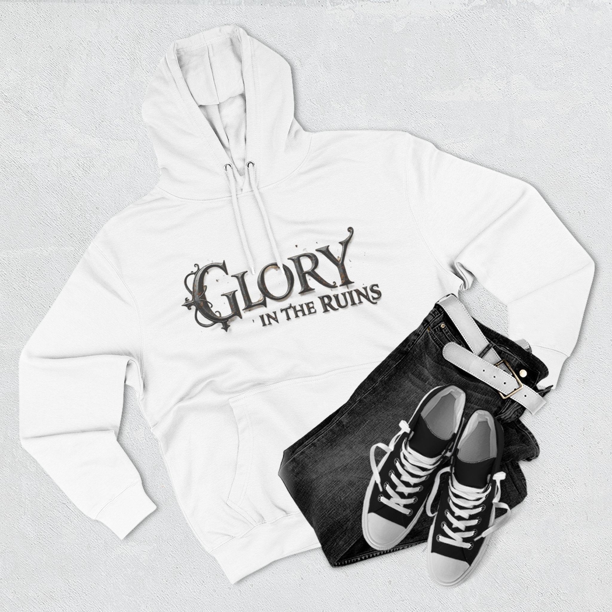 Glory in the Ruins - Three-Panel Fleece Hoodie - Glory in the Ruins Graphic Streetwear Style